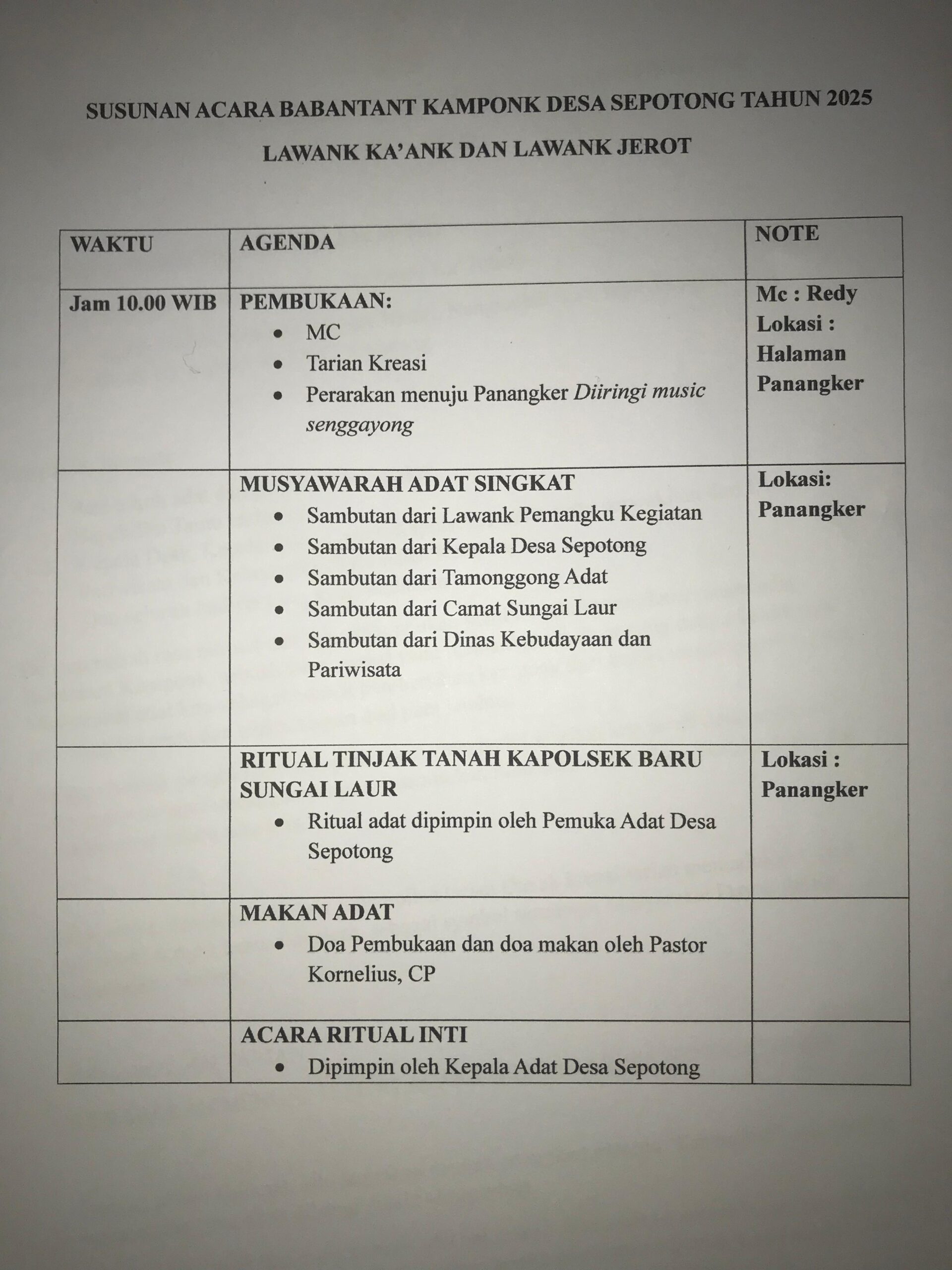 Jadwal Acara Babantant Kamponk Desa Sepotong 2025
